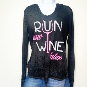 EVCR “Run Now Wine Later” Burnout Hoodie Sweatshirt
